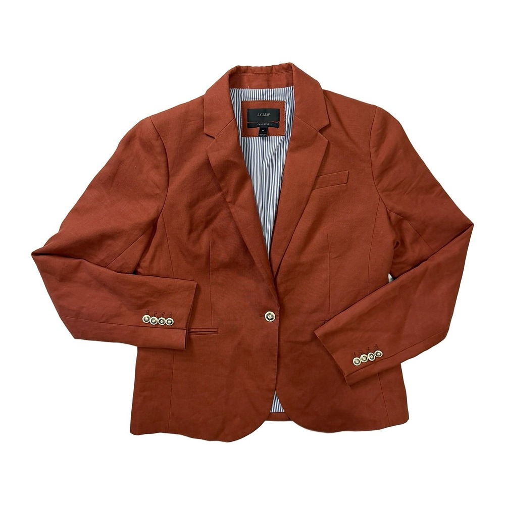 J.Crew Campbell Blazer 10 Burnt Orange Rust 100% Linen G0993 Striped Lining 20S